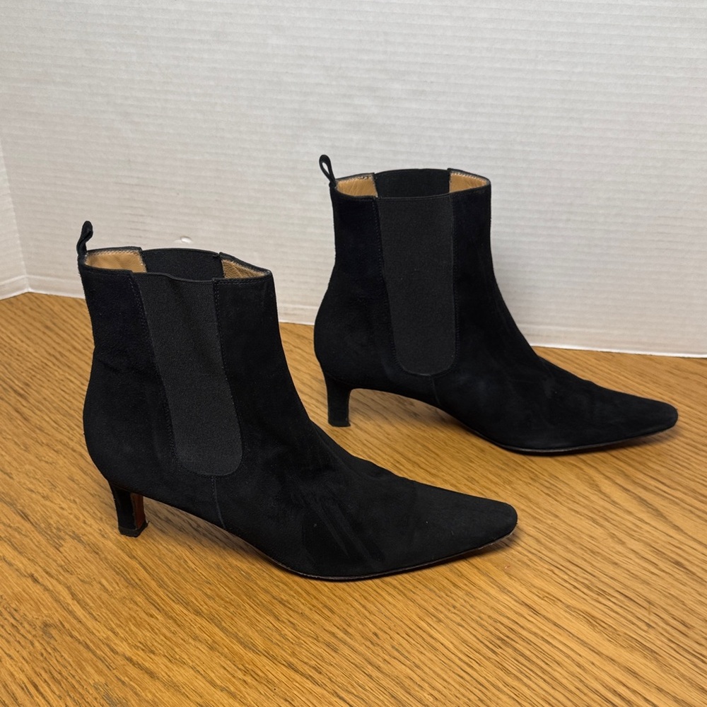 Ralph Lauren Black Label Black Suede Pointed-Toe Ankle Boots